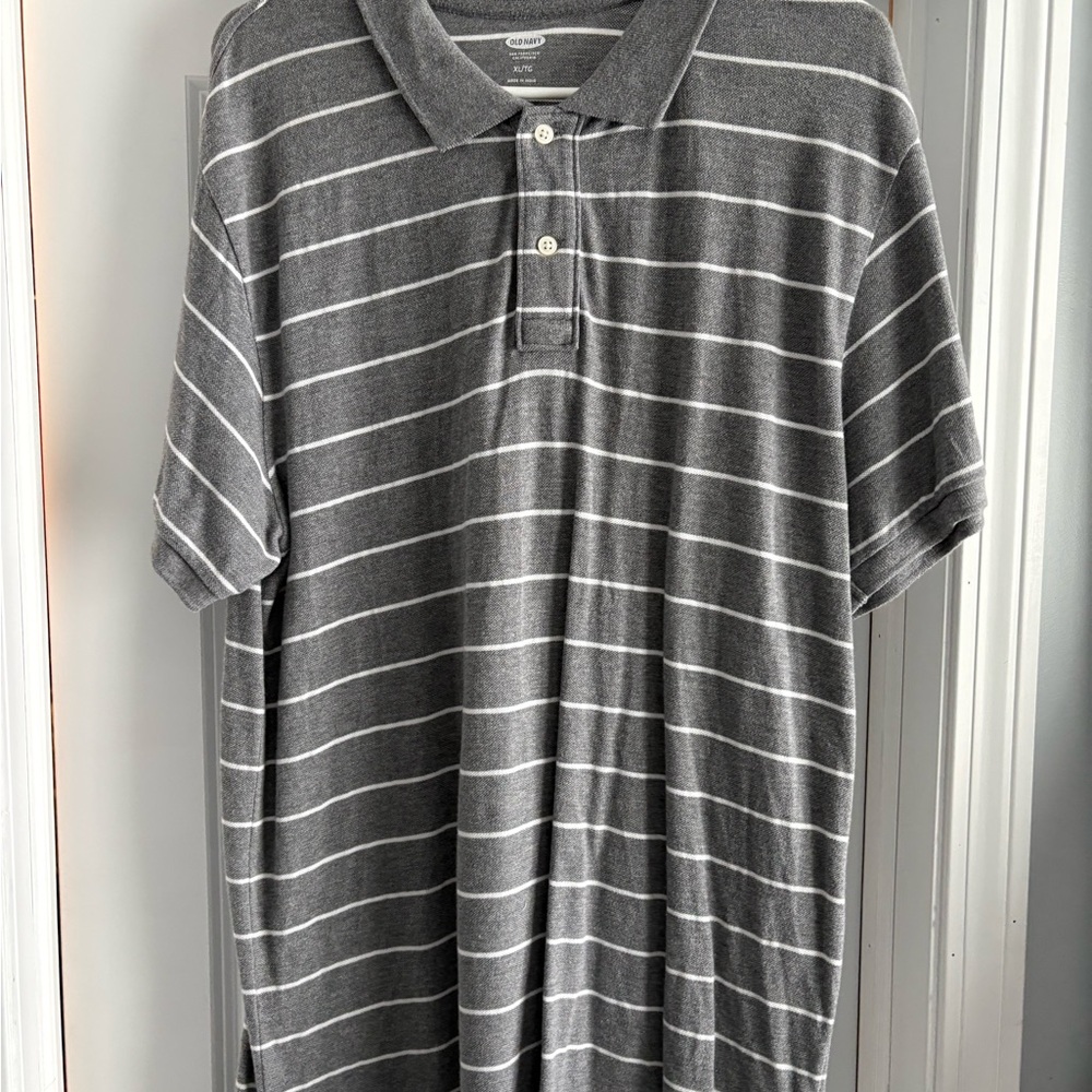 Old Navy Gray and White Striped Polo